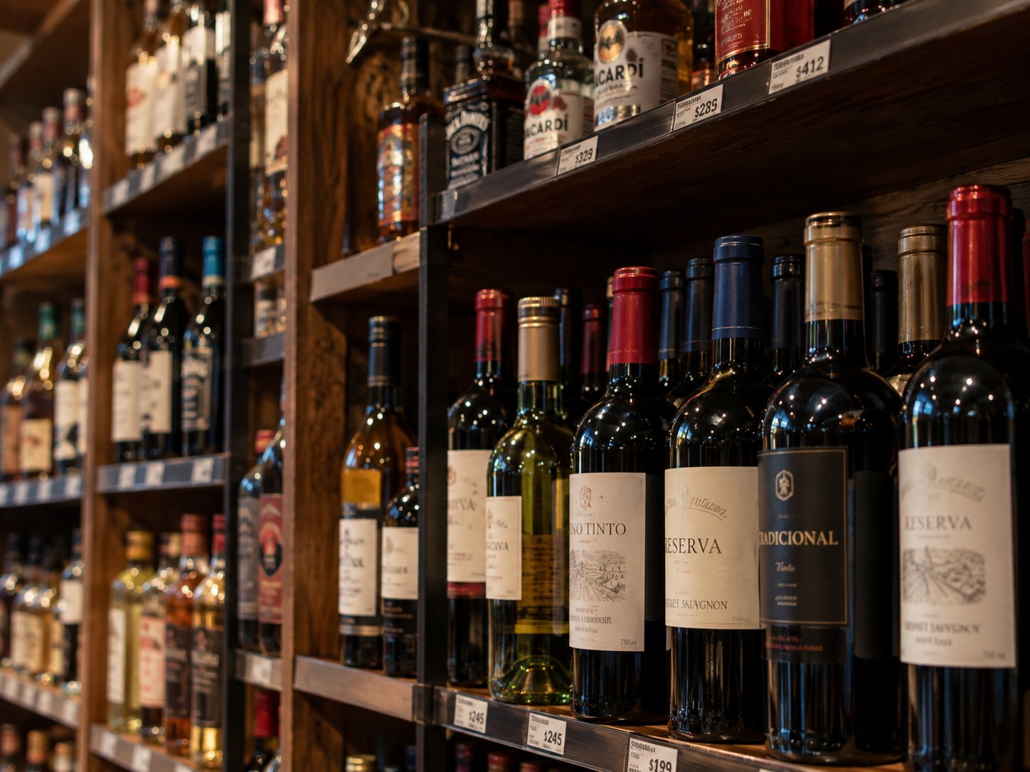 Anaquel de vinos y licores surtido